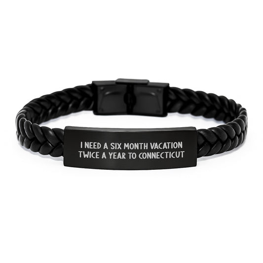 Gifts from Friends to Connecticut, Funny Quote Interlaced Leather Bracelet for Mom, Unique Mother's Day Connecticut Gifts - Image 1