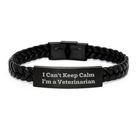 Load image into Gallery viewer, Funny Veterinarian Gifts from Friends, Men, and Family - Interlaced Leather Bracelet with &#39;I Cant Keep Calm I&#39;m A Veterinarian&#39; Quote, Christmas Unique Presents - Image 1
