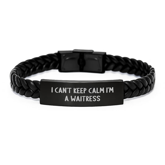 Funny Waitress Gifts for Her - I'm A Waitress Interlaced Leather Bracelet, Christmas Unique Presents for Her, Stainless Steel and PU Leather - Image 1