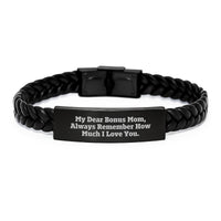 Load image into Gallery viewer, Gifts from Family, Bonus Mom Gifts, Valentine's Unique Gifts, Interlaced Leather Bracelet - 'My Dear Bonus Mom, Always Remember How Much I Love You.' - Image 1
