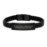 Load image into Gallery viewer, Funny Web Developer Gifts for Men Interlaced Leather Bracelet Engraved Stainless Steel Valentine's Unique Gift from Family - Image 1
