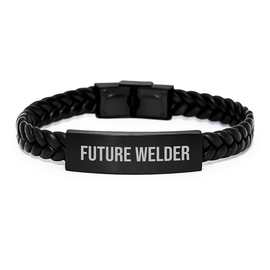Funny Inspirational Gifts for Welder Men - Future Welder Interlaced Leather Bracelet, Stainless Steel PU Leather, Graduation Unique Gifts for Friends Family Coworkers - Image 1
