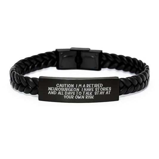 Funny Neurosurgeon Graduation Gifts from Friends - Men's Interlaced Leather Bracelet with Stories - Image 1