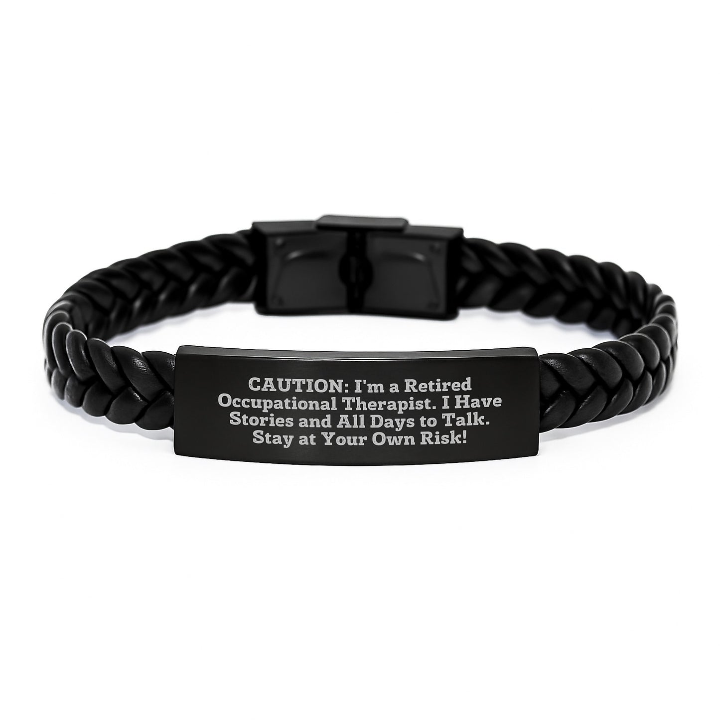 Funny Occupational Therapist Gifts from Friends, Women, Valentine's Unique Interlaced Leather Bracelet, Retired OT's Warning Stay At Your Own Risk - Image 1