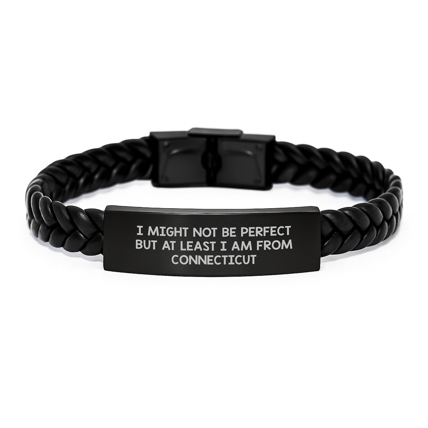 Connecticut Inspired Interlaced Leather Bracelet for Men and Women, Funny Quote I Might Not Be Perfect But At Least I Am From Connecticut Gifts from Friends to Family for Graduation Unique - Image 1
