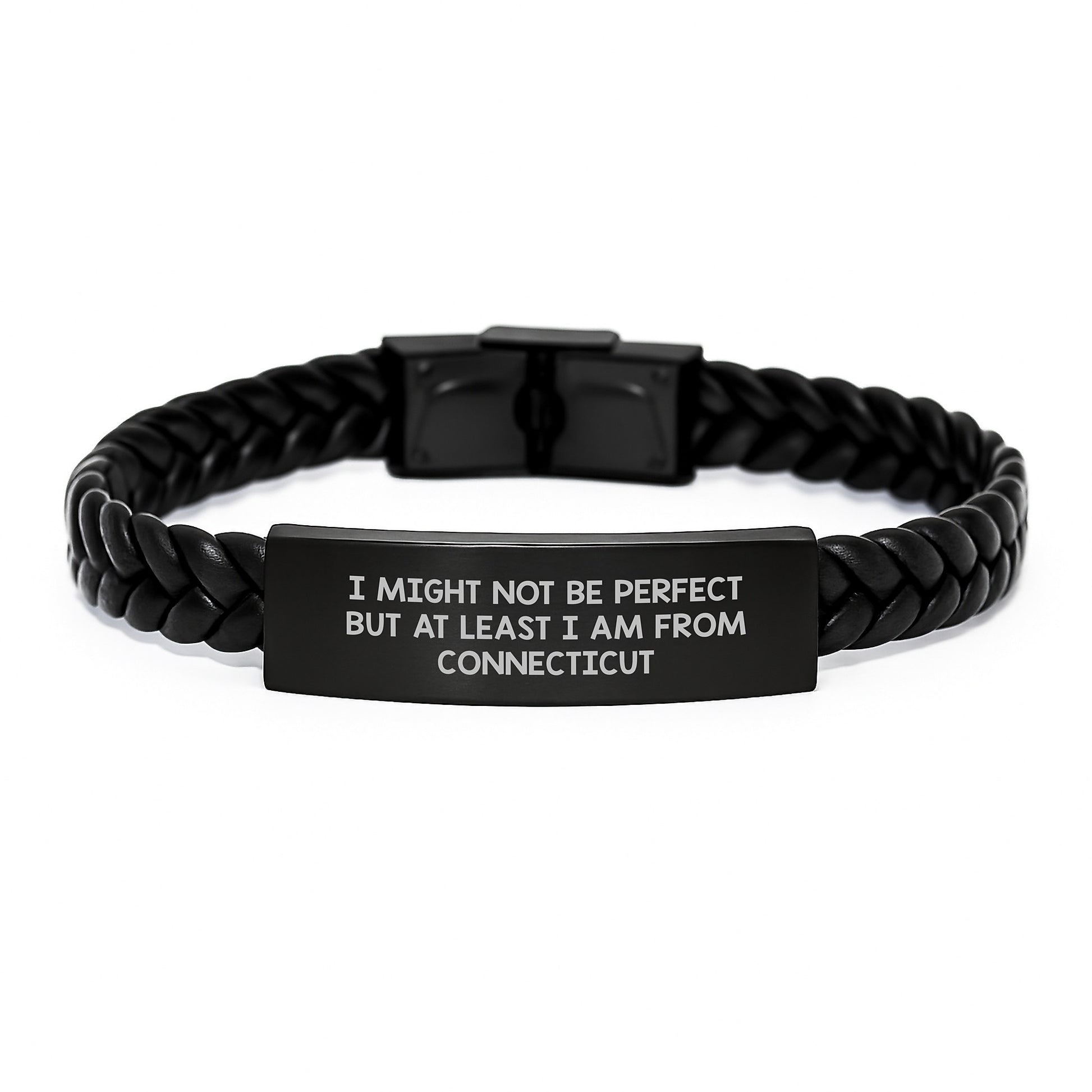 Connecticut Inspired Interlaced Leather Bracelet for Men and Women, Funny Quote I Might Not Be Perfect But At Least I Am From Connecticut Gifts from Friends to Family for Graduation Unique - Image 1
