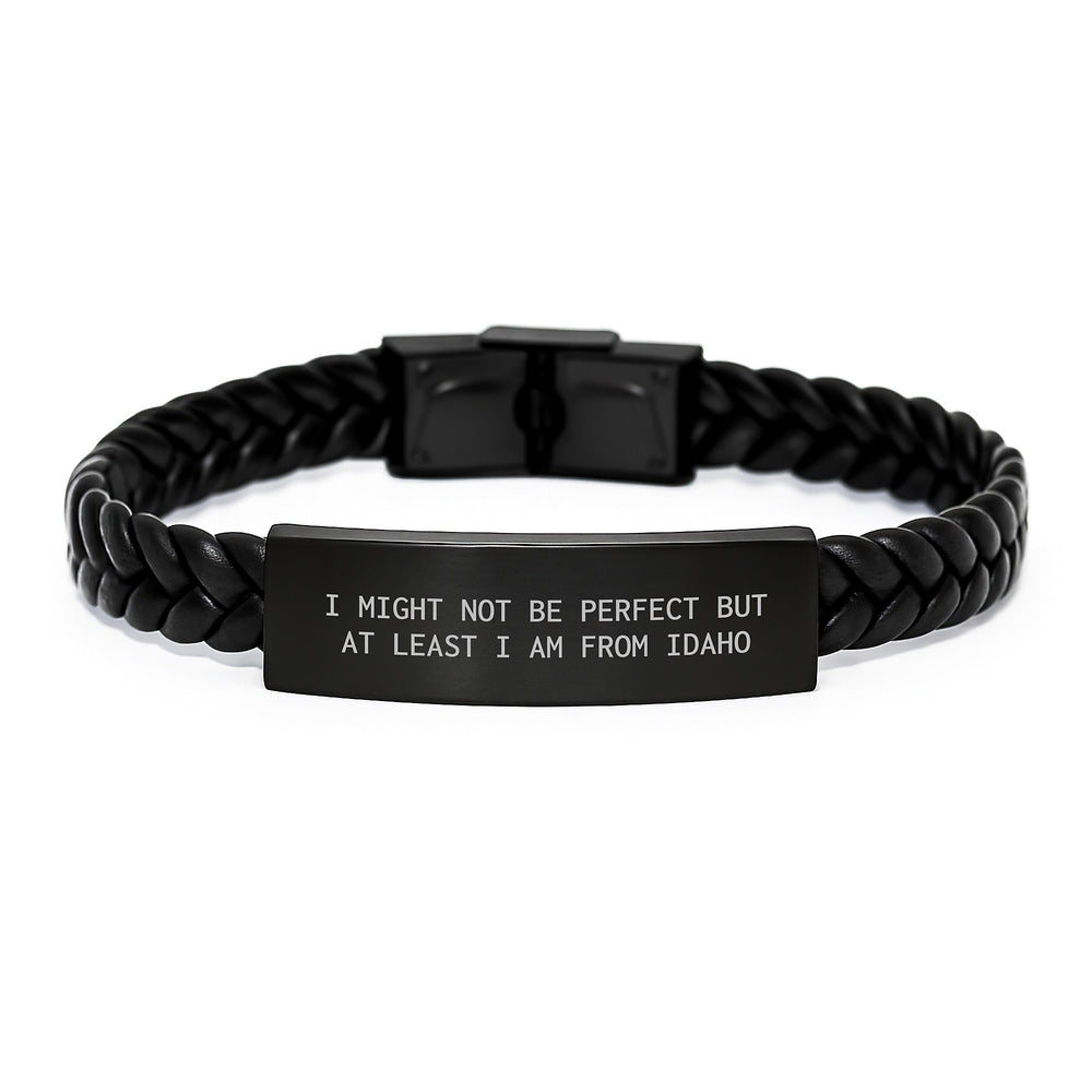 Funny Idaho Gifts from Friends to Idaho Graduates - Interlaced Leather Bracelet with Engraved Stainless Steel - Image 1