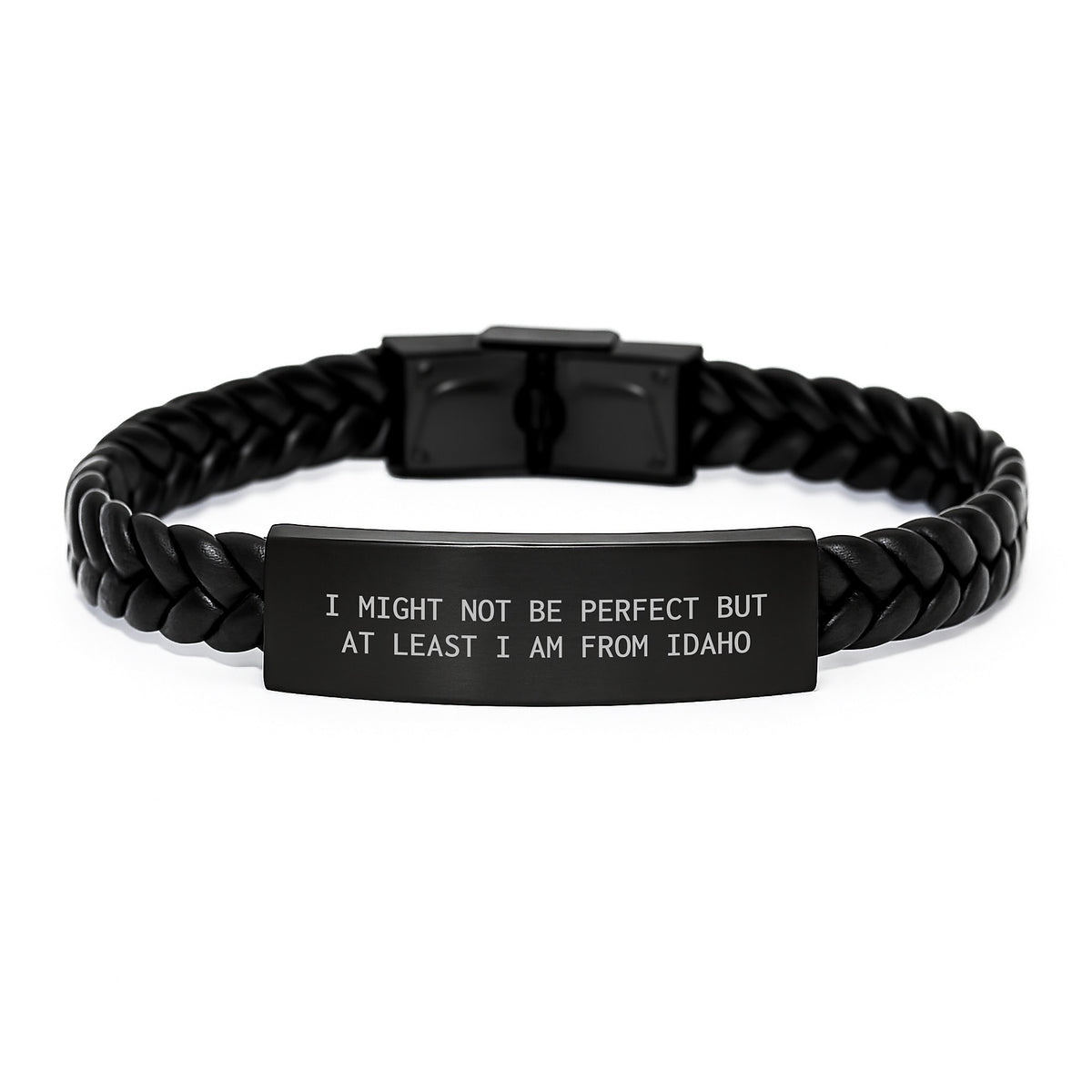 Funny Idaho Gifts from Friends to Idaho Graduates - Interlaced Leather Bracelet with Engraved Stainless Steel - Image 1