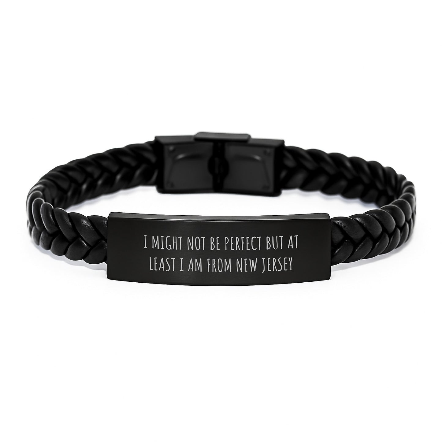 New Jersey Proud Gifts from Friends to Family, Funny Interlaced Leather Bracelet, Christmas Unique Present Idea for Him or Her from New Jersey - Image 1