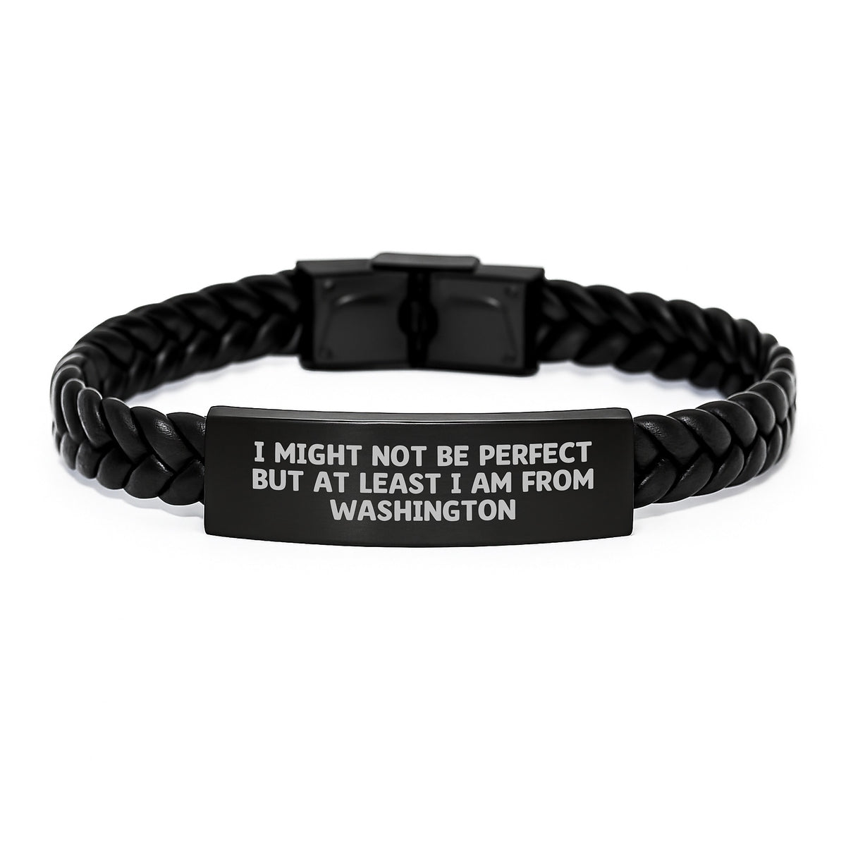 Washington Gifts, Inspirational Quote Interlaced Leather Bracelet, Funny Quote Jewelry for Graduation, Gifts from Washington for Women - I Might Not Be Perfect But At Least I Am From Washington - Image 1