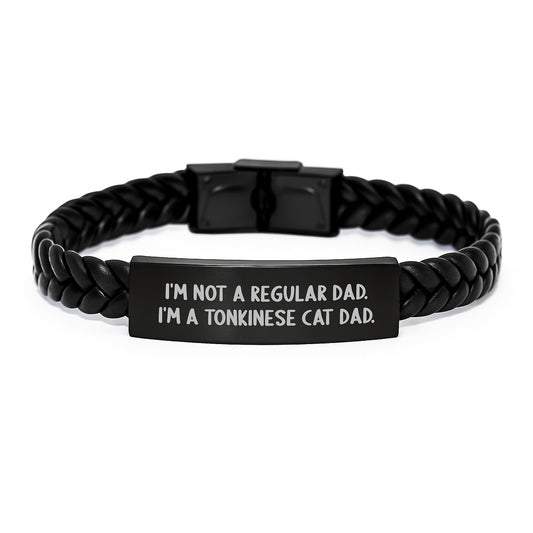 Funny Tonkinese Cat Dad Gifts from Men to Friends on Graduation Unique Gifts, Leather Interlaced Bracelet for Cat Lovers, Stainless Steel and PU Leather Combination - Image 1