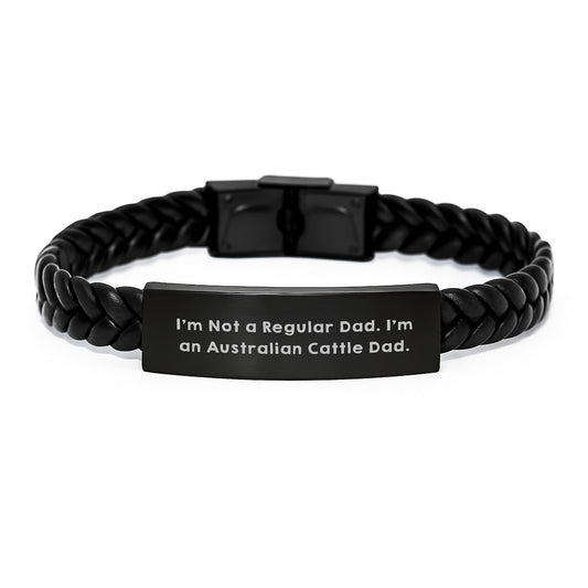 Funny Australian Cattle Dog Lover Gift, 'I'm Not A Regular Dad. I'm An Australian Cattle Dad.' Valentine's Unique Gifts for Men, Interlaced Leather Bracelet - Image 1