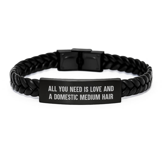 Gifts from Friends for Domestic Medium Hair Cat Lovers - Inspirational Interlaced Leather Bracelet with Engraved Stainless Steel and PU Leather for Graduation Unique Gifts - Image 1