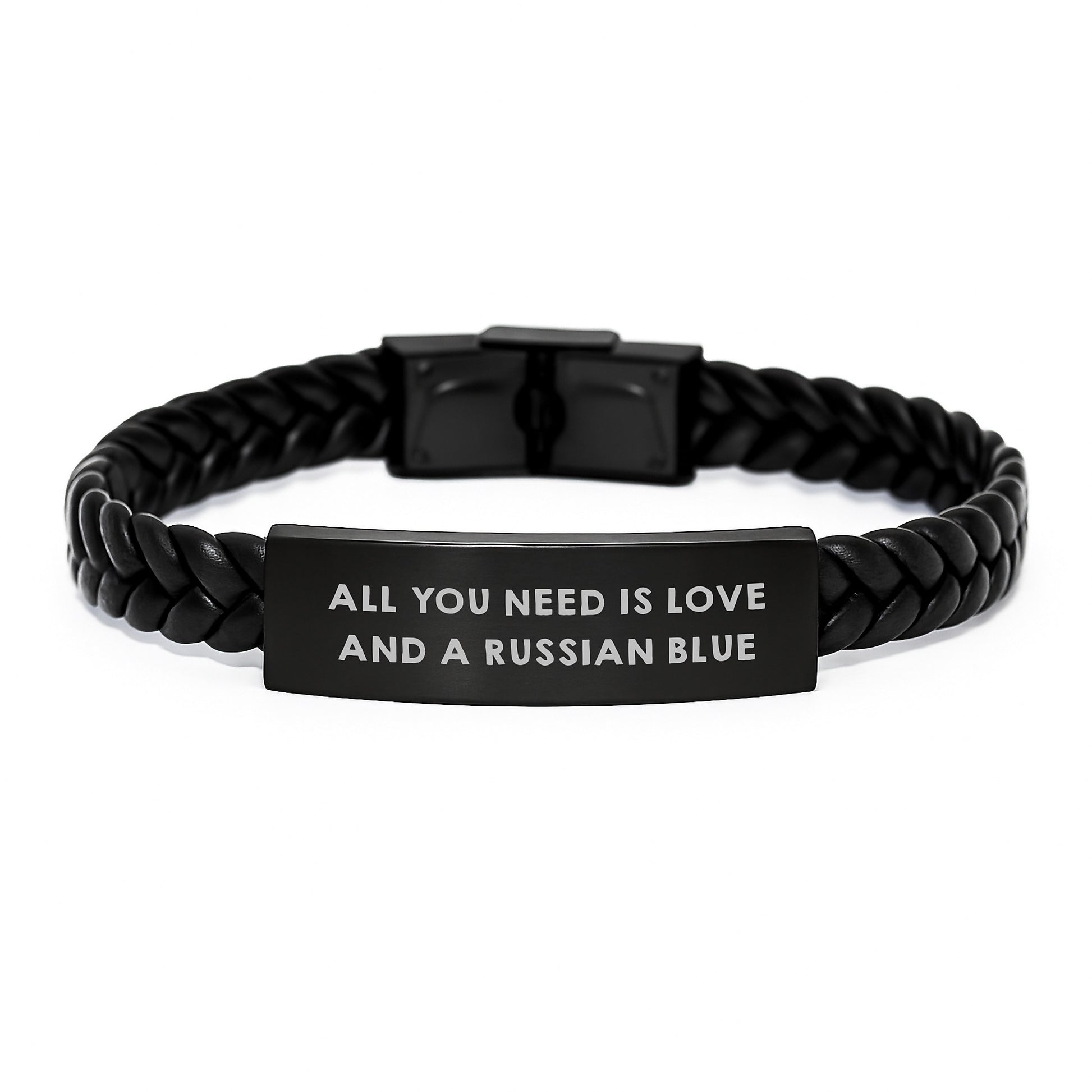 Unique Gifts from Family to Russian Blue Cat Lover Friends for Graduation Unique Russian Blue Cat Interlaced Leather Bracelet - Image 1