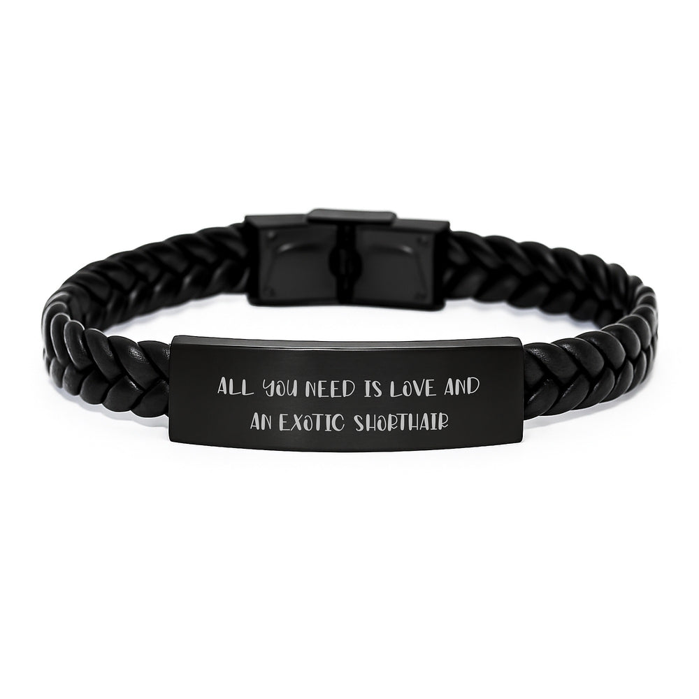 Fun Exotic Shorthair Cat Christmas Unique Gifts from Friends for Exotic Shorthair Cat Lovers - Interlaced Leather Bracelet, All You Need Is Love - Image 1