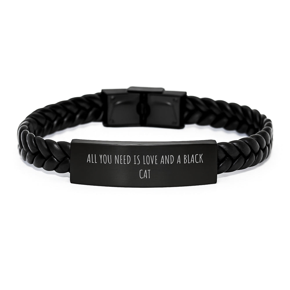 Funny Black Cat Gifts for Men Women Friends Family - Interlaced Leather Bracelet with Quote 'All You Need Is Love And A Black Cat' - Christmas Unique Gifts from Men Women Friends Family - Image 1