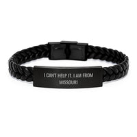 Load image into Gallery viewer, Funny Missouri Gifts for Him, Interlaced Leather Bracelet with Engraved Stainless Steel, Valentine's Unique Gift from Missouri - I'm a Missouri Guy - Image 1
