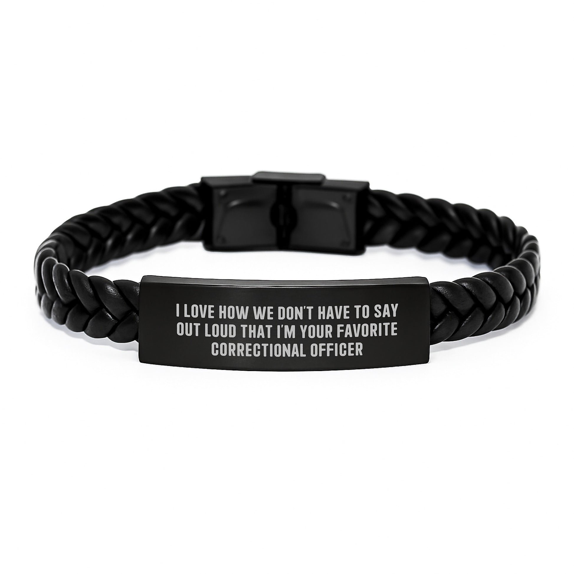 Funny Correctional Officer Gifts for Men from Family, Engraved Interlaced Leather Bracelet with Stainless Steel and PU Leather, Birthday Unique Presents for Favorite Correctional Officer - Image 1