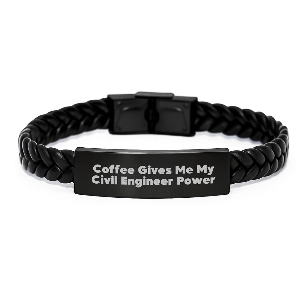 Civil Engineer Gifts from Friends, Funny Coffee Quote Interlaced Leather Bracelet for Men, Unique Christmas Unique Gifts for Him - Image 1