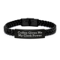 Load image into Gallery viewer, Funny Clerk Gifts, Christmas Unique Interlaced Leather Bracelet, Gifts for Men from Family, Coffee Gives Me My Power - Image 1
