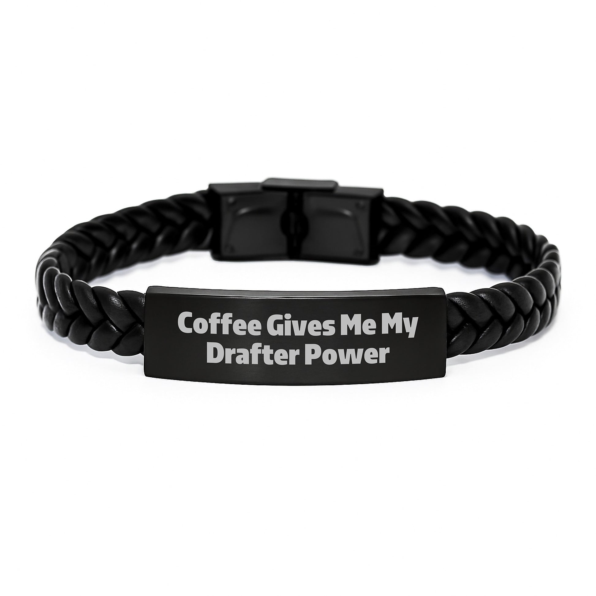 Funny Drafter Gifts for Men, Women, Friends from Drafter Enthusiasts - Interlaced Leather Bracelet, Coffee Gives Me My Drafter Power - Image 1