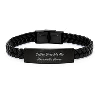 Load image into Gallery viewer, Funny Rescue Worker Power Gift for Men, Interlaced Leather Bracelet, &#39;Coffee Gives Me My Rescue Worker Power&#39;, Birthday Unique Gifts from Friends - Image 1
