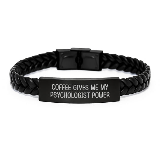 Funny Psychologist Gifts from Men for Women - Graduation Unique Interlaced Leather Bracelet, Coffee Gives Me My Psychologist Power - Image 1