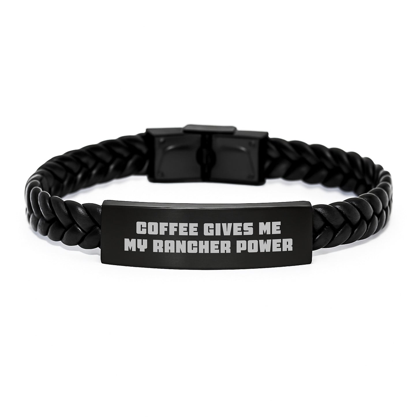 Rancher Power Leather Bracelet for Men, Funny Coffee Quote Gift for Rancher Friend, Graduation Unique Gifts from Husband - Image 1