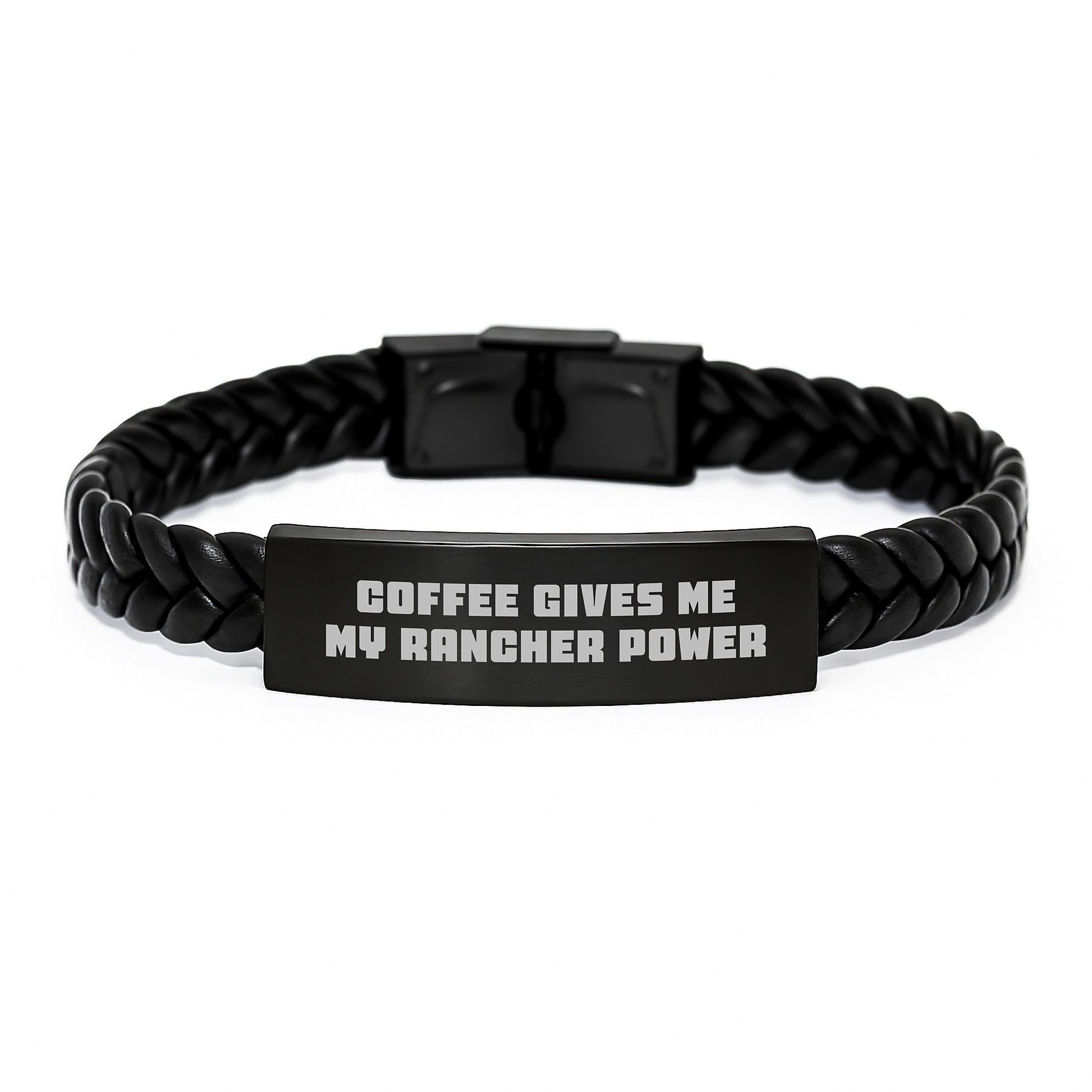 Rancher Power Leather Bracelet for Men, Funny Coffee Quote Gift for Rancher Friend, Graduation Unique Gifts from Husband - Image 1
