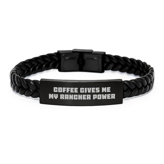 Rancher Power Leather Bracelet for Men, Funny Coffee Quote Gift for Rancher Friend, Graduation Unique Gifts from Husband - Image 1