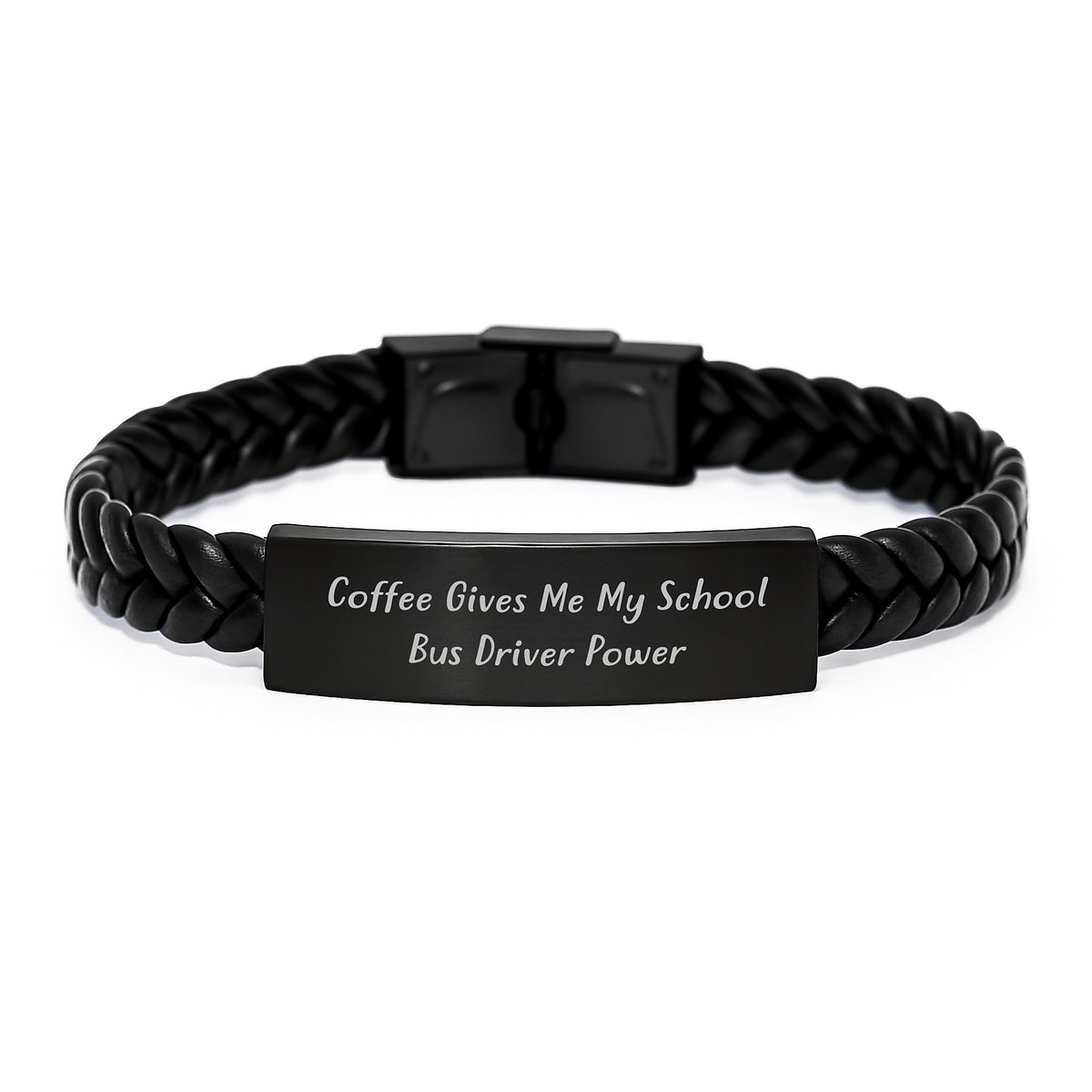 Funny School Bus Driver Gifts, 'Coffee Gives Me My School Bus Driver Power' Interlaced Leather Bracelet for Men, Christmas Unique Gifts from Friends to School Bus Driver - Image 1