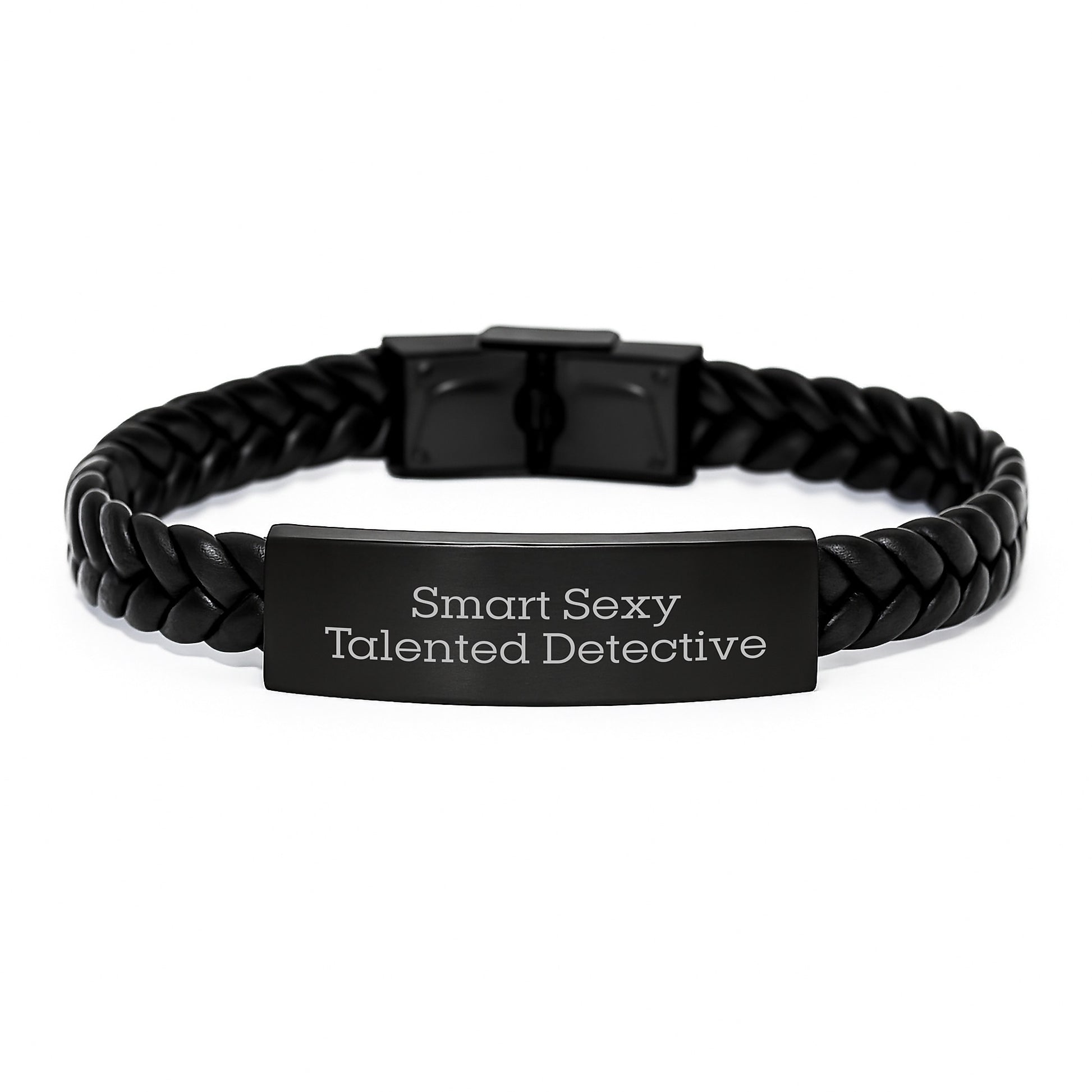 Smart Sexy Talented Detective Graduation Unique Gifts for Men from Family - Interlaced Leather Bracelet with Engraved Stainless Steel, Gift for Detective Friends Coworkers - Image 1