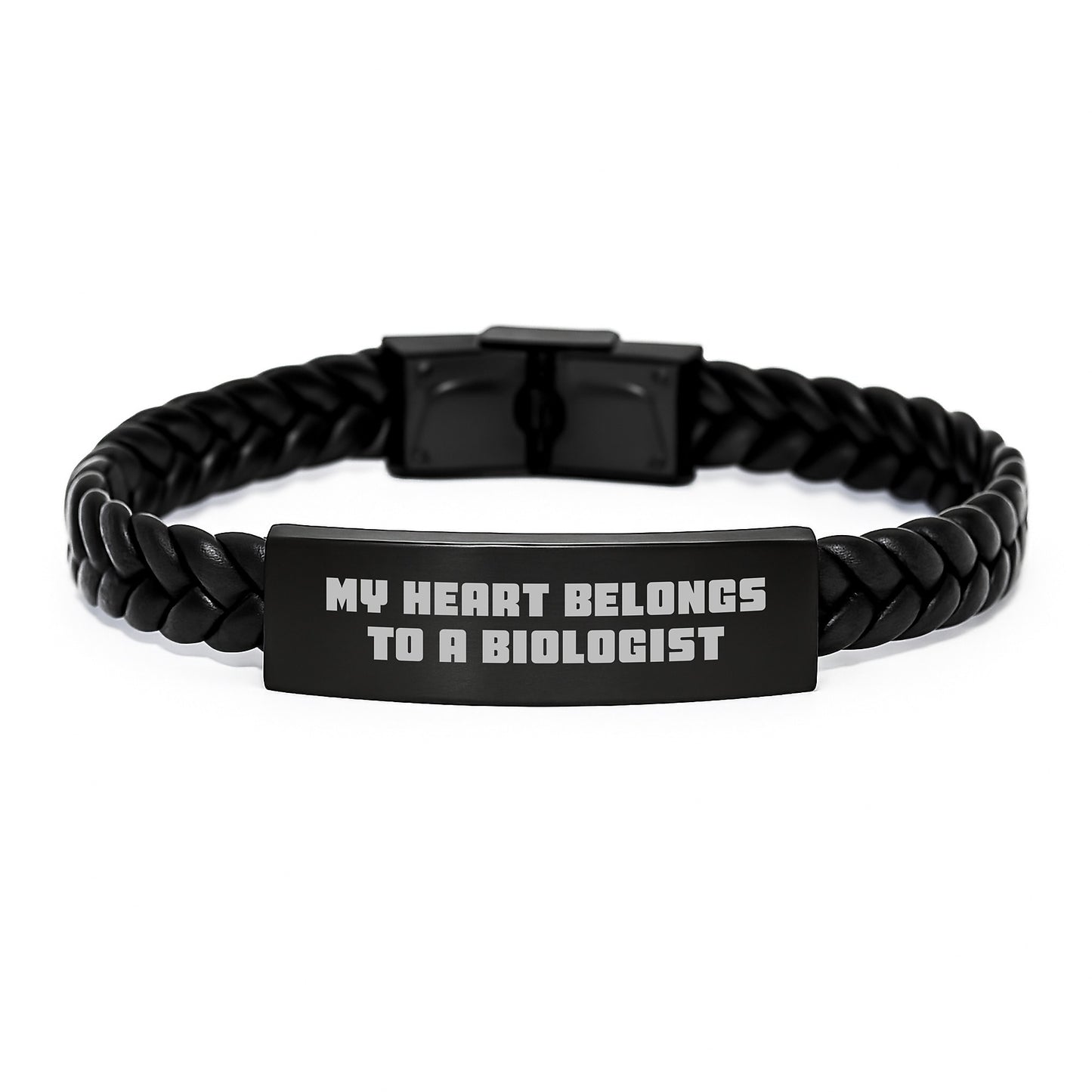 Biologist Lover Gifts from Friends, Funny Interlaced Leather Bracelet for Men Graduation Unique Gifts, My Heart Belongs To A Biologist - Image 1