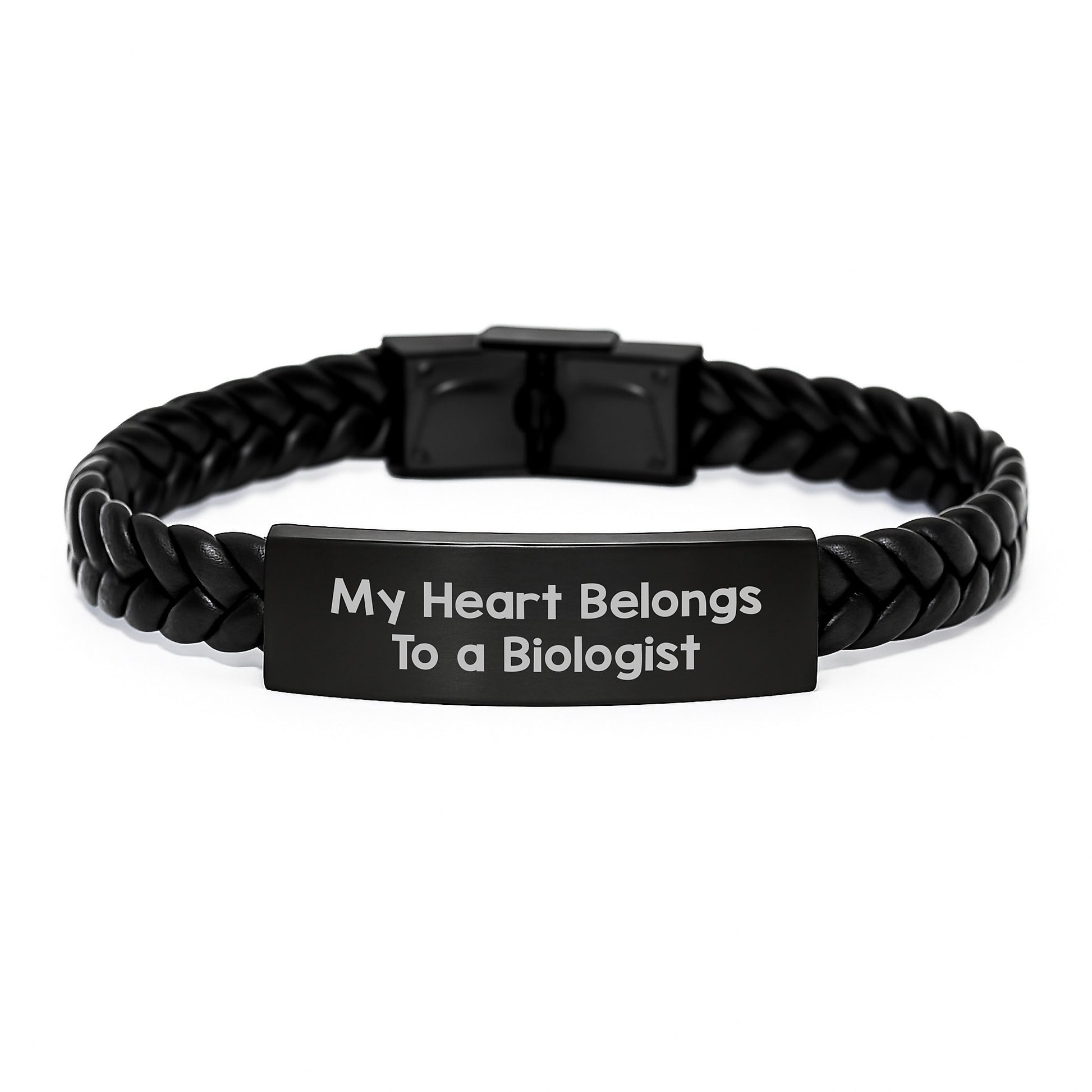 Funny Biologist Gifts for Him Her - Interlaced Leather Bracelet, My Heart Belongs To A Biologist, Unique Graduation Unique Gifts from Family Friends - Image 1
