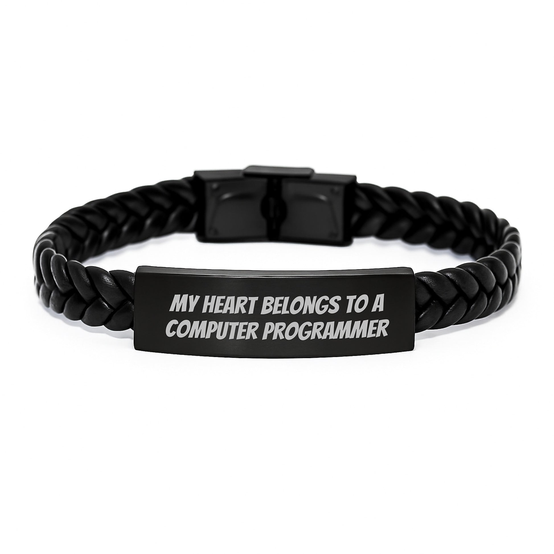 Funny Gifts from Friends to Computer Programmer - Interlaced Leather Bracelet, Valentine's Unique Gifts for Men, My Heart Belongs To A Computer Programmer - Image 1