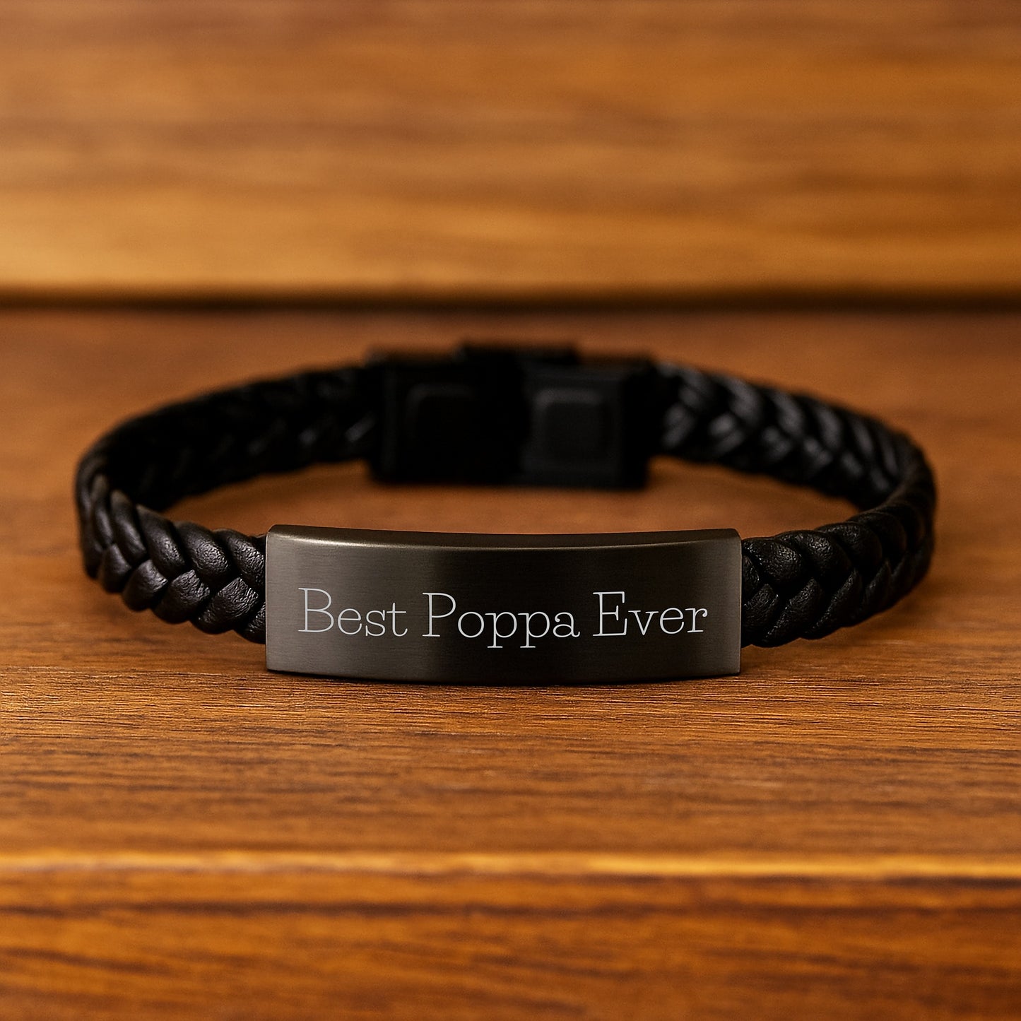 Best Poppa Ever Keepsake Leather Bracelet for Him Birthday Gift - Image 2