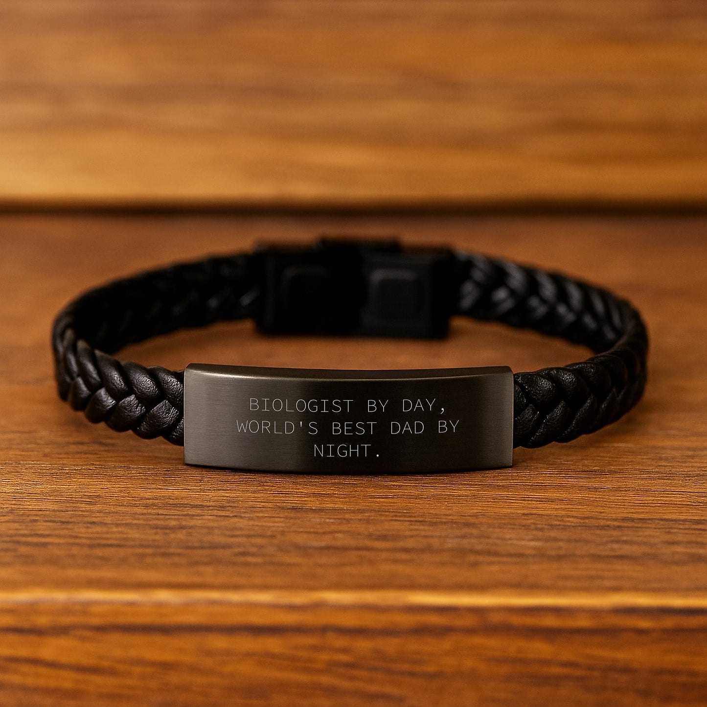 Biologist By Day, World's Best Dad By Night Leather Bracelet Gift - Image 2
