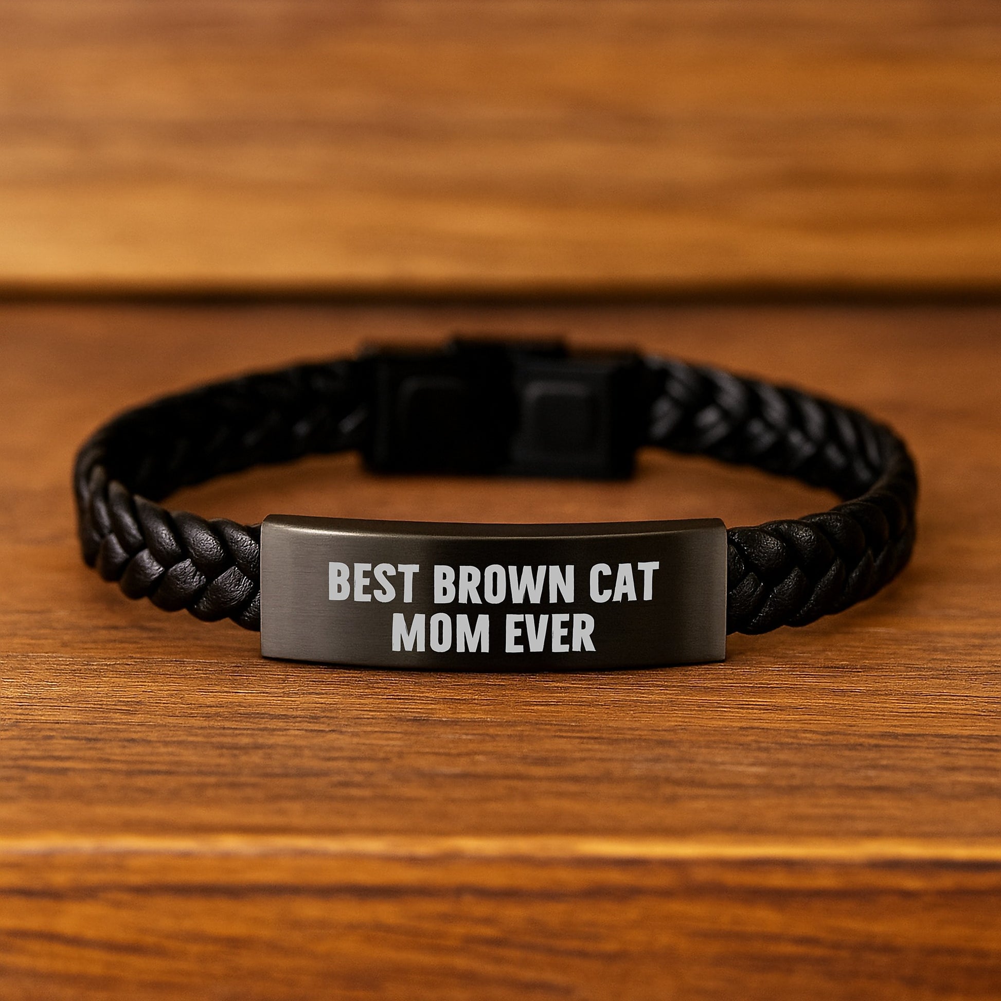 Funny Brown Cat Mom Ever Interlaced Leather Bracelet Birthday Unique Gifts for Brown Cat Lovers - Image 2