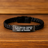 Load image into Gallery viewer, Funny Boston Terrier Dog Interlaced Leather Bracelet Gift for Friends, If My Boston Terrier Doesn&#39;t Like You, We Can&#39;t Be Friends. - Birthday Unique Gifts from Family to Men - Image 2

