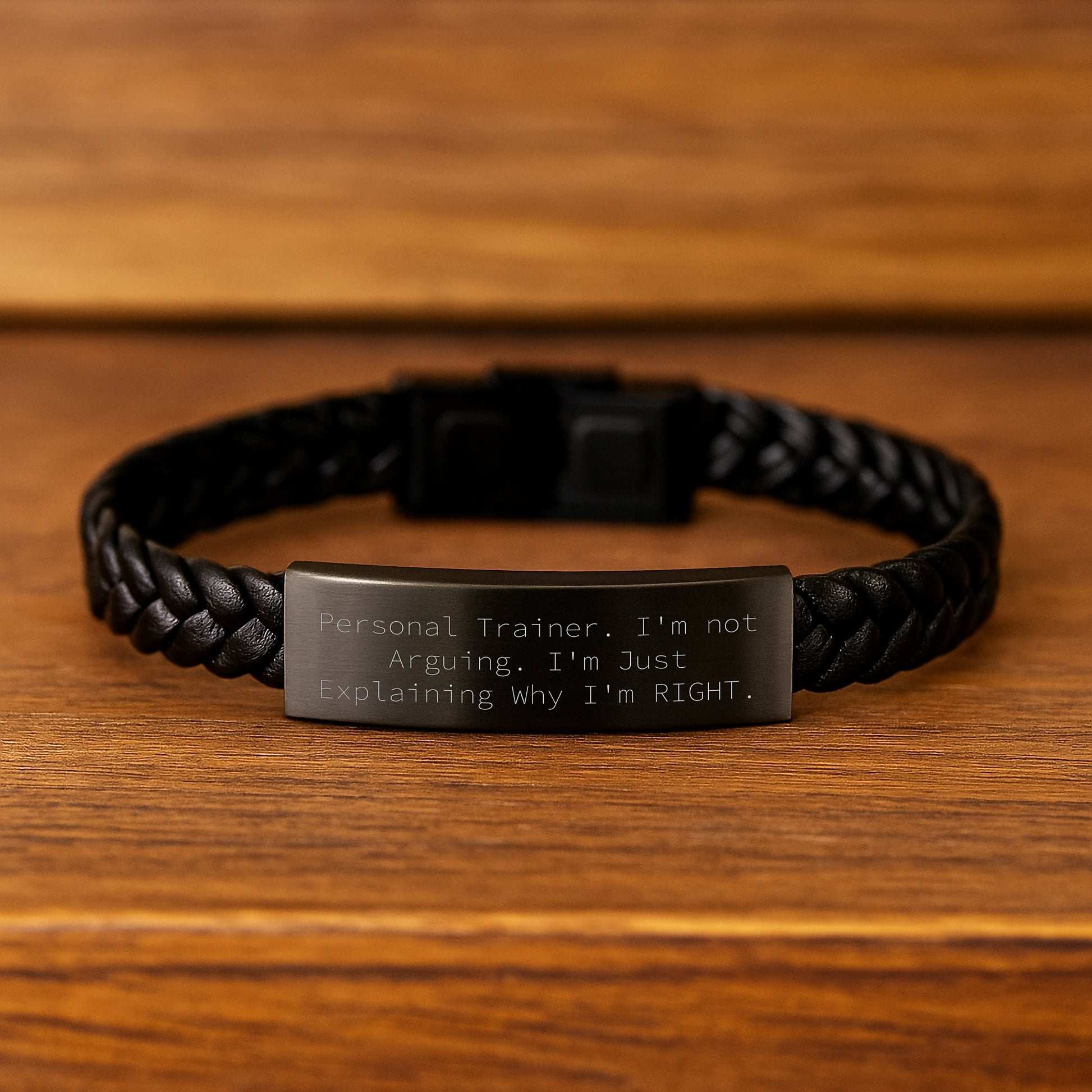 Funny Personal Trainer Gifts from Friends for Men - Interlaced Leather Bracelet 'I'm Not Arguing', 7.87 inch Stainless Steel and PU Leather, Graduation Unique Gifts - Image 2