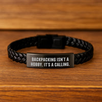 Load image into Gallery viewer, Backpacking Gifts for Men, Interlaced Leather Bracelet for Backpackers, &#39;Backpacking Isn&#39;t A Hobby. It&#39;s A Calling.&#39; Quote, Gifts from Dad to Son, Unique Birthday Unique Gifts for Backpackers - Image 2
