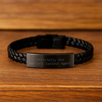 Load image into Gallery viewer, Funny Agent Gifts, Unique Interlaced Leather Bracelets for Men, Gift from Friends on Christmas Day - Officially The World&#39;s Coolest Agent - Image 2
