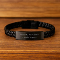 Load image into Gallery viewer, Funny Barber Gifts, Interlaced Leather Bracelet for Men, &#39;Officially The World&#39;s Coolest Barber&#39; Christmas Unique Presents from Friends to Family - Image 2
