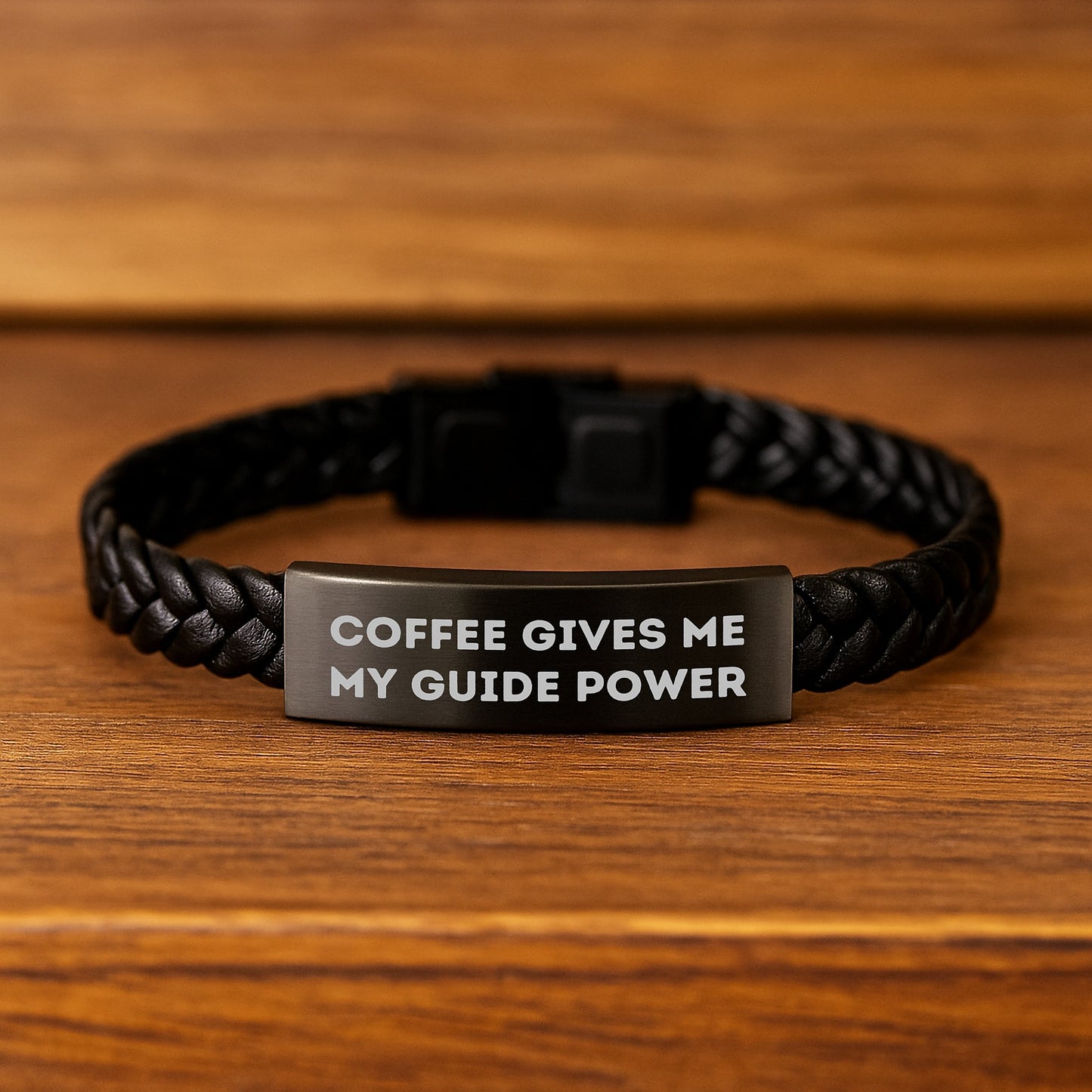 Funny Guide Gifts for Graduation, Interlaced Leather Bracelet for Men, Women, Friends, Coworkers, Family, 'Coffee Gives Me My Guide Power' Quote - Image 2