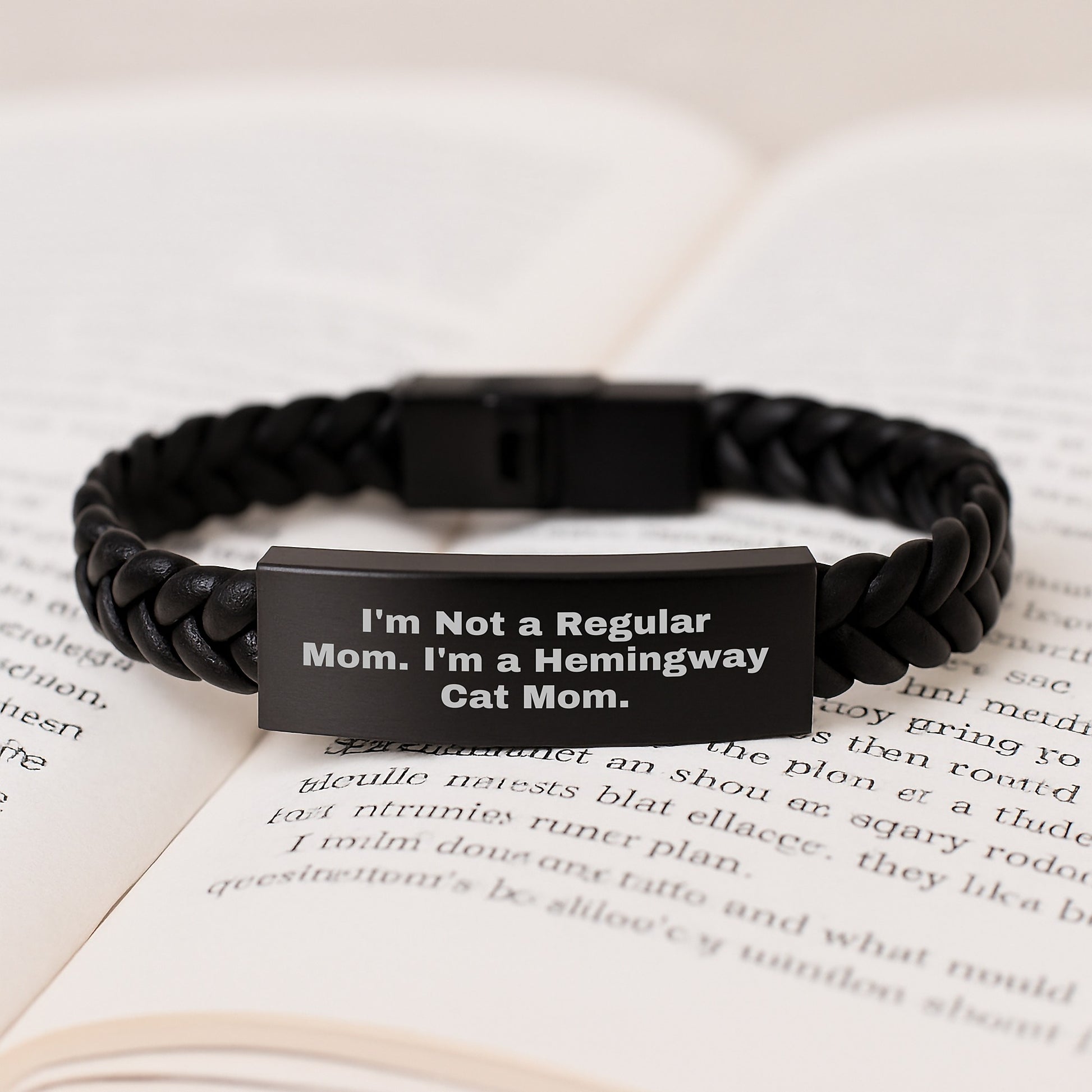 Funny Hemingway Cat Mom Gifts, Interlaced Leather Bracelet for Him or Her, Graduation Unique Gifts from Family, Friends, Coworkers - Image 3