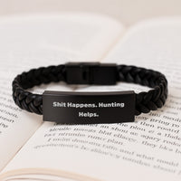 Load image into Gallery viewer, Funny Hunting Interlaced Leather Bracelets for Him, Unique Valentine's Gifts from Men to Hunting Lovers, Shit Happens. Hunting Helps. - Image 3
