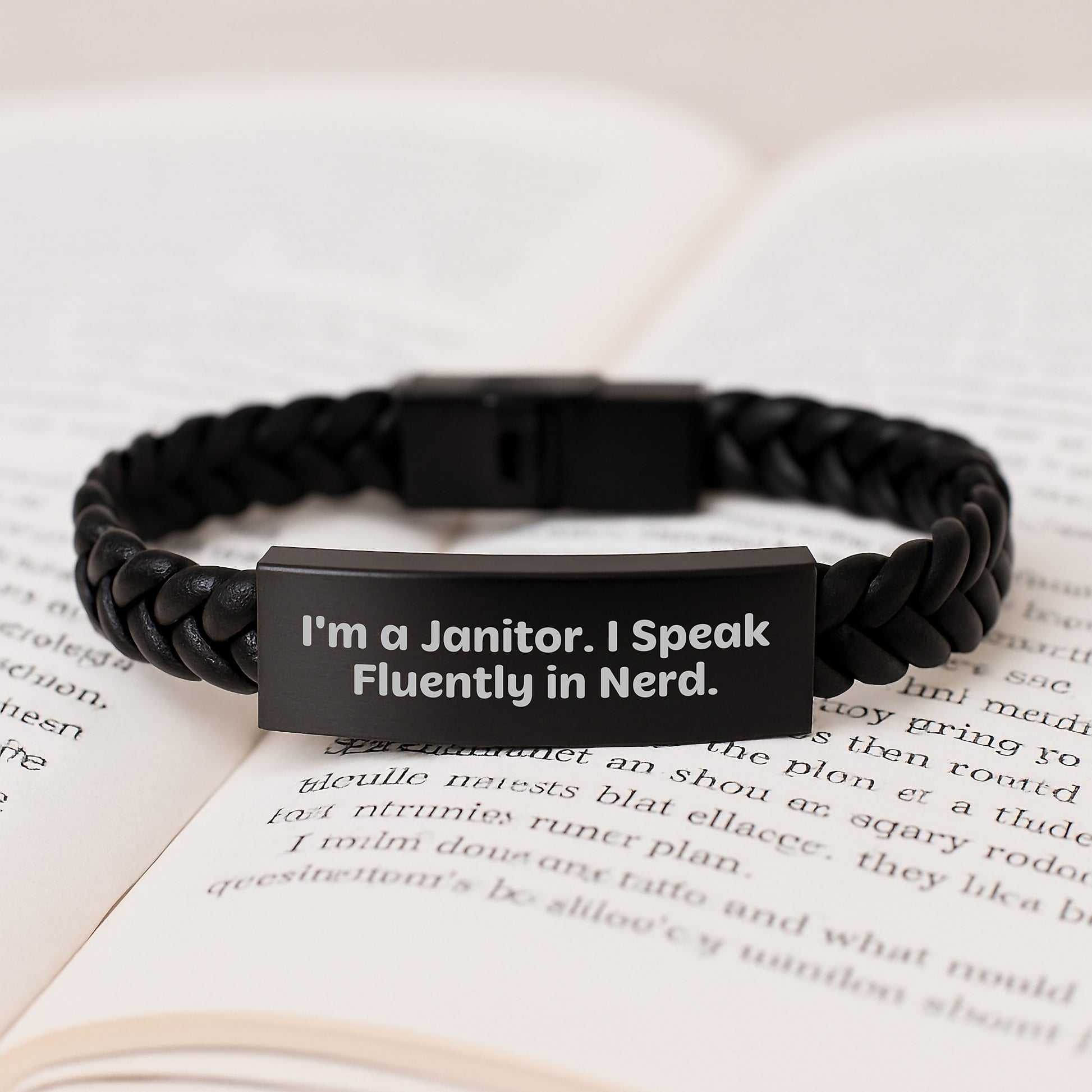 Funny Janitor Gifts for Men - I'm A Janitor. I Speak Fluently In genius. Interlaced Leather Bracelet, Graduation Unique Gifts from Friends, Coworkers, Family - Image 3