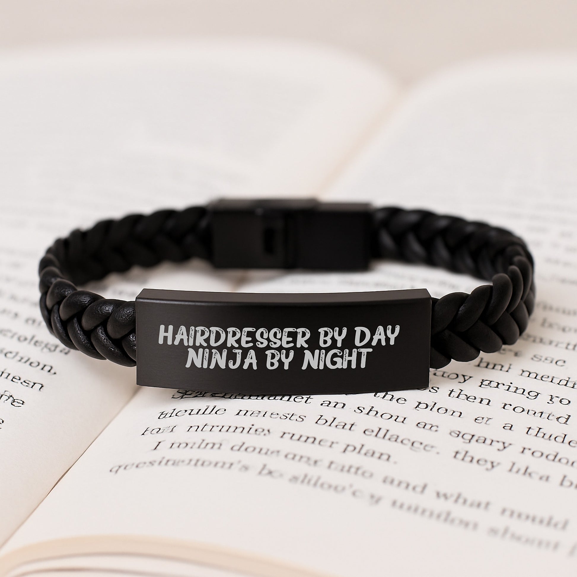 Funny Hairdresser Gifts, Birthday Unique Interlaced Leather Bracelet with Stainless Steel, Gifts from Family to Hairdresser By Day. Ninja By Night. Friends - Image 3