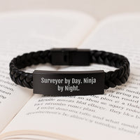 Load image into Gallery viewer, Inspirational Surveyor Christmas Unique Gifts from Friends, Surveyor By Day Ninja By Night Interlaced Leather Bracelet for Men Surveyor - Image 3
