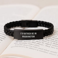 Load image into Gallery viewer, I'd Rather Be In Washington - Funny Quote Interlaced Leather Bracelet, Washington Gifts for Friends on Valentine's, Gifts from Men to Women - Image 3
